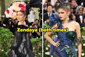 Zendaya in two different elaborate gowns at a gala event