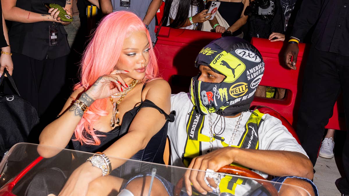 With a pink-haired Rihanna by his side, ASAP Rocky celebrated his second apparel collection with Puma during Miami F1 weekend.