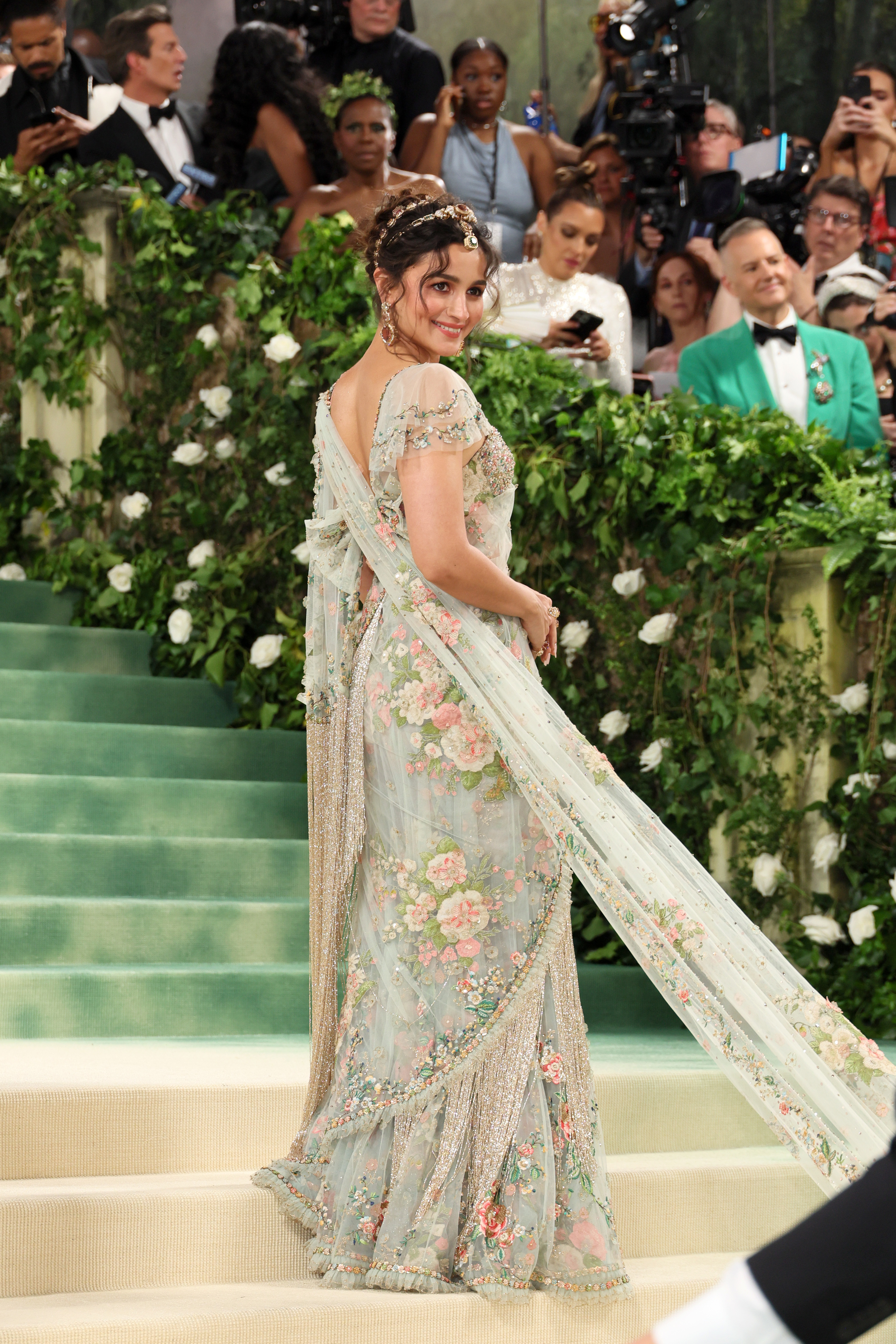 Alia Bhatt in a floral sari at the 2024 Met Gala