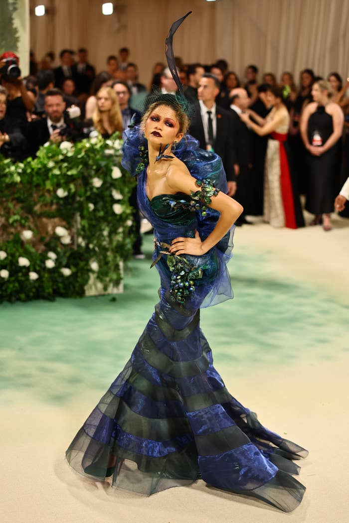 Zendaya in a form-fitting dress and dark eye make-up at the 2024 Met Gala