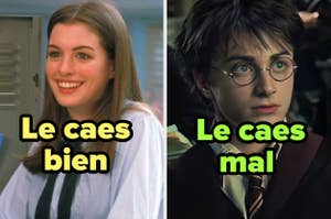 Montaje comparativo: mujer sonriente de película a la izquierda y Harry Potter a la derecha con texto superpuesto