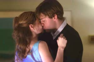 pam and jim from the office sharing a kiss