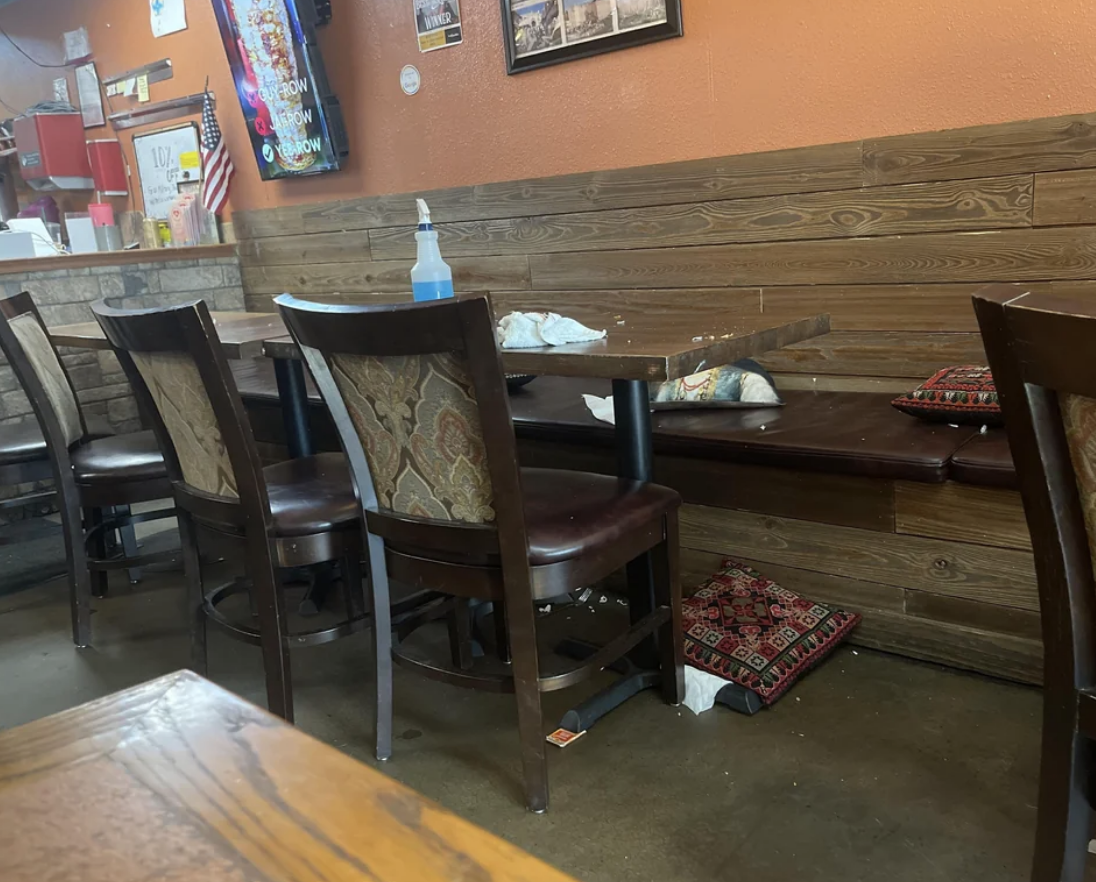 Trash on the table of a restaurant