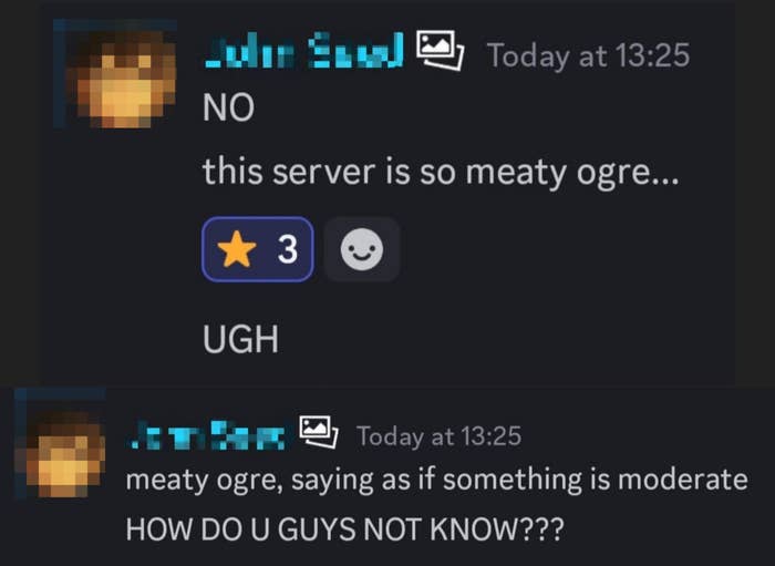 Two user comments in a chat; one complains about the server&#x27;s quality, followed by a confused response