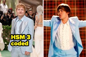 Ed Sheeran in a suit at an event vs Zac Efron dances in High School Musical 3