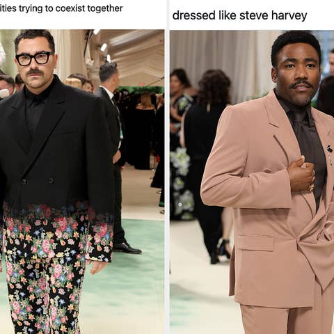 Dan Levy in a floral suit vs Childish Gambino in a suit