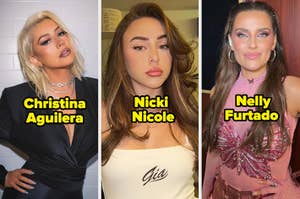 Christina Aguilera, Nicki Nicole y Nelly Furtado posan con diferentes estilos de ropa de gala