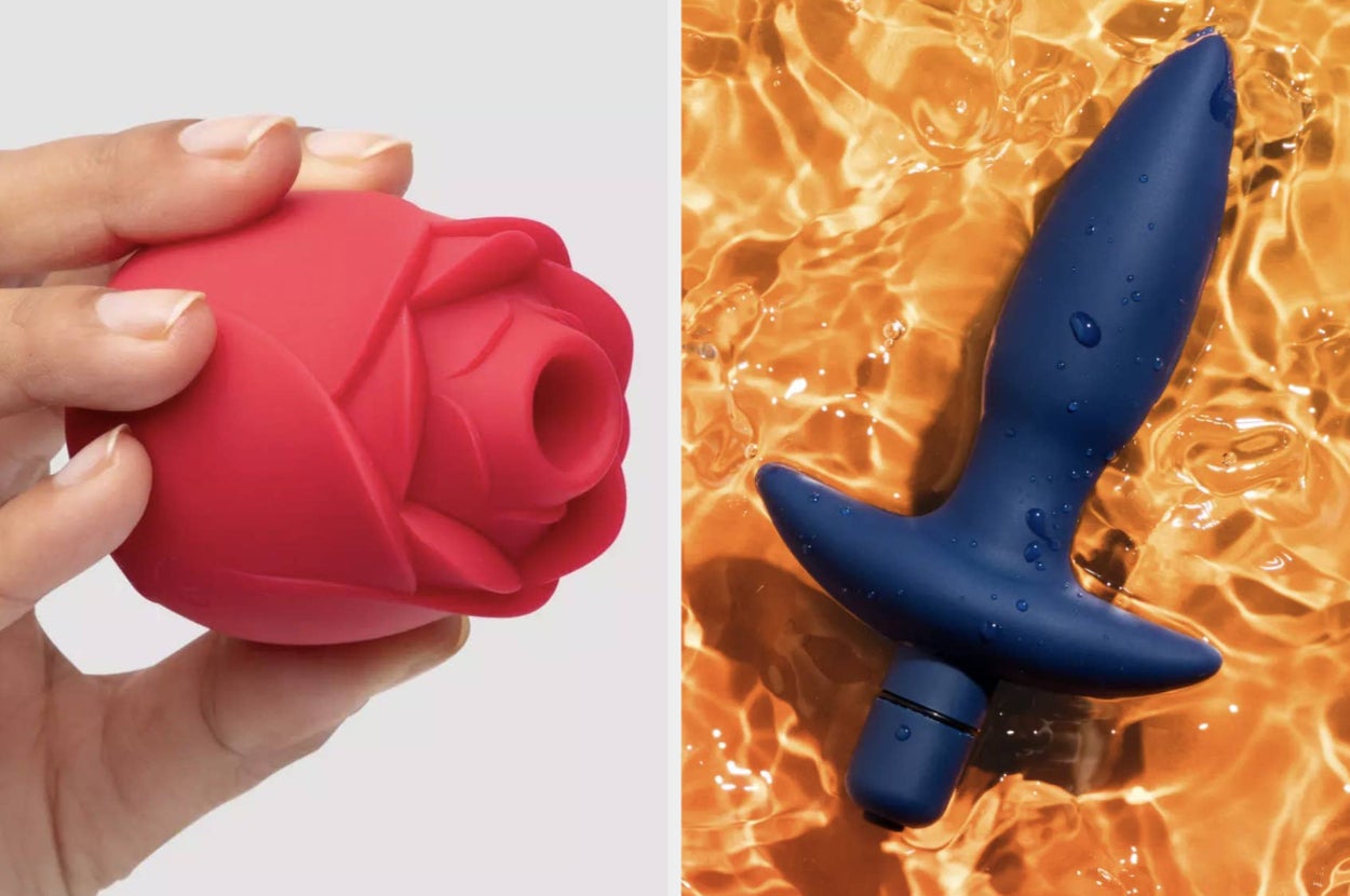 Hand holding a rose-shaped object; shark fin-like product floating in water