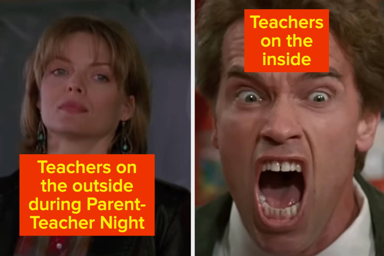 A calm teacher and a teacher screaming