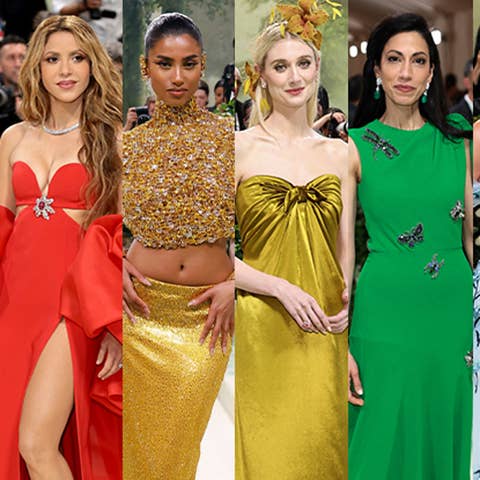Six women in elegant dresses at a fashion event, varying styles from sleek to embellished