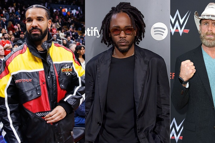 Three male celebrities at different events: first in a multicolored jacket, second in a black suit, third in a suit with fists raised