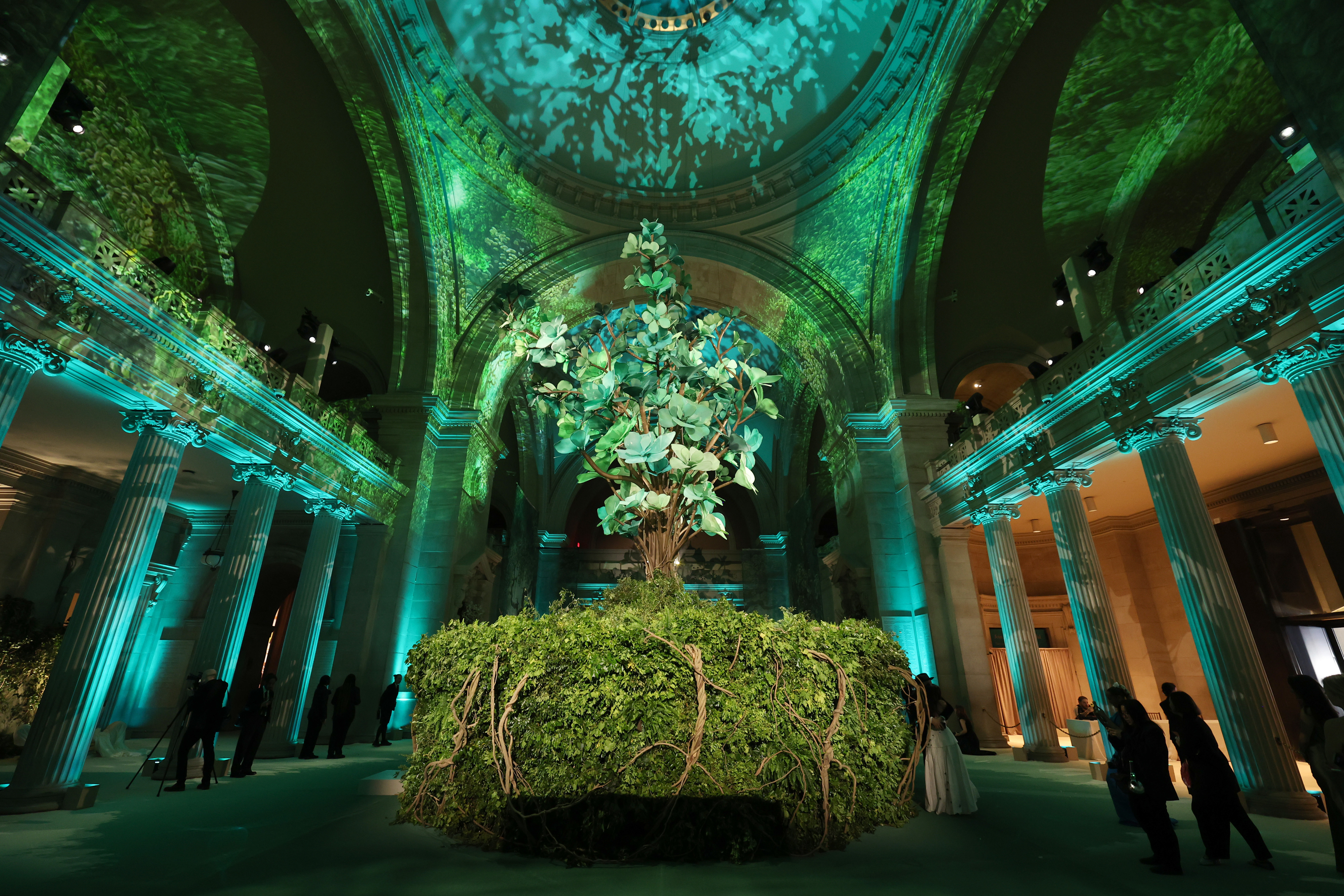 Elaborate greenery centerpiece inside the Met Gala