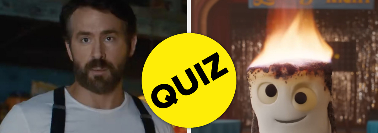 A man looking surprised next to an animated marshmallow with a flaming top, both within a quiz graphic