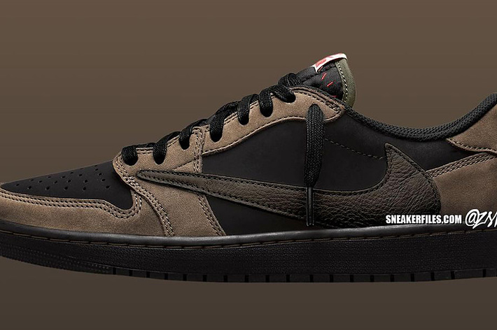 Side view of a Nike Air Jordan 1 Low sneaker with a watermark from Sneakerfiles.com