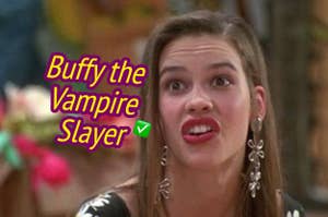 Image of Hilary Swank in Buffy the Vampire Slayer with text overlay of the title of the movie