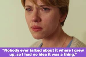 Close-up of a woman looking emotional with a quote about lack of awareness on a topic