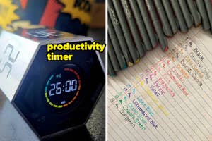 productivity timer and colored pens