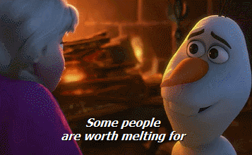 Elsa from Frozen listens as Olaf says, &quot;Some people are worth melting for,&quot; in a heartfelt scene