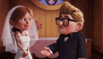 Ellie and Carl from &quot;Up&quot; kiss at wedding