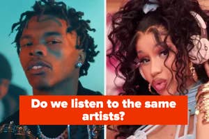 Two artists in separate frames with the text "Do we listen to the same artists?"