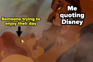 Scar in a heated confrontation with Mufasa from "The Lion King"