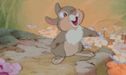 Thumper, the animated rabbit from Disney&#x27;s Bambi, happily thumping his foot
