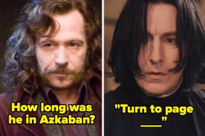 Side-by-side images of Sirius Black and Severus Snape from Harry Potter with their iconic quotes