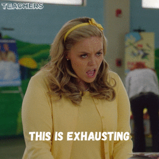 Character from &quot;Teachers&quot; tv show expressing frustration in captioned gif