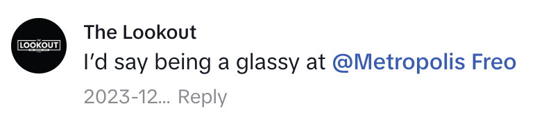 Tweet mentions being a glassy at Metropolis Freo with a date stamp of 2023