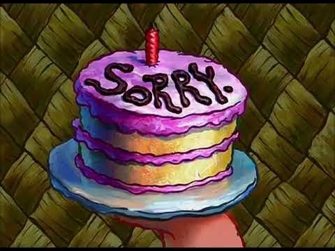 Illustration of a cake with the word "Sorry" on top