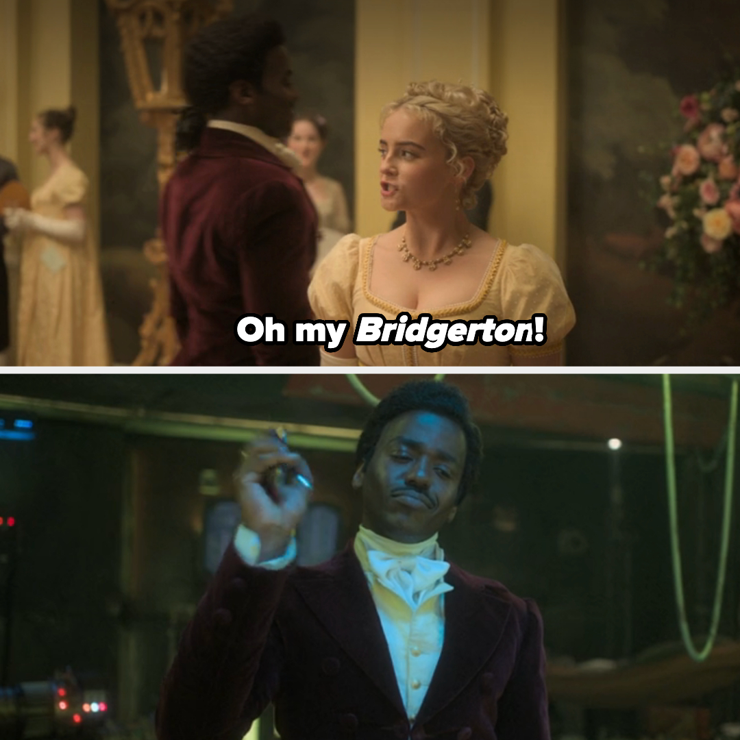 Ruby and the Doctor in Regency clothes, she says, &quot;Oh my Bridgerton&quot;