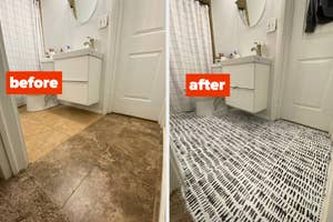 before and after for peel and stick tile flooring