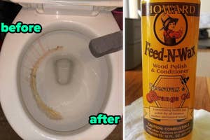 a pumice toilet cleaner and a wood polish and conditioner