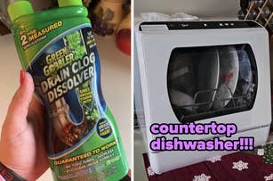 a drain clog dissolver and a countertop dishwasher