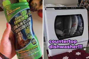 a drain clog dissolver and a countertop dishwasher