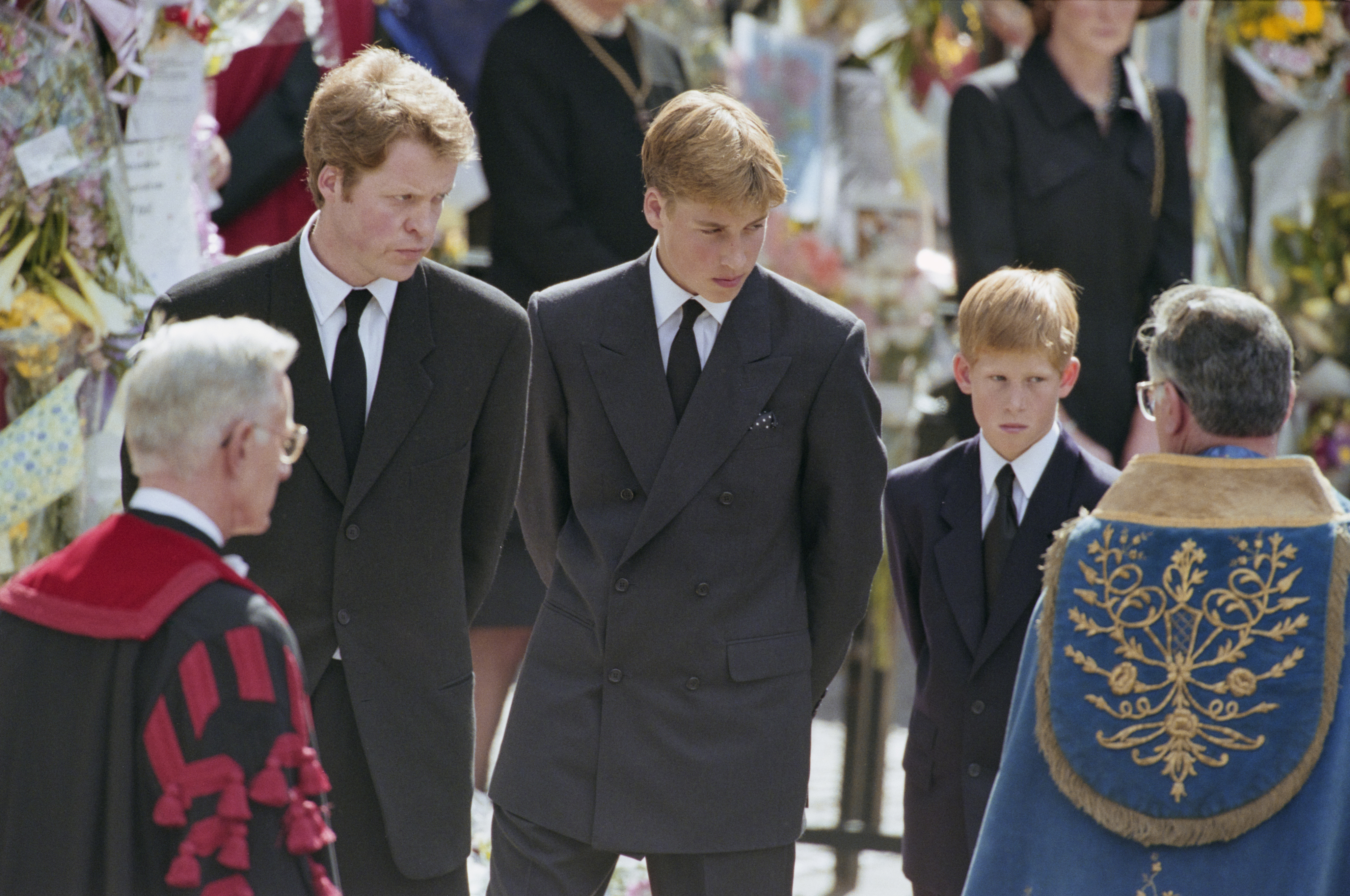 Charles Spencer with William and Harry at Diana&#x27;s funeral