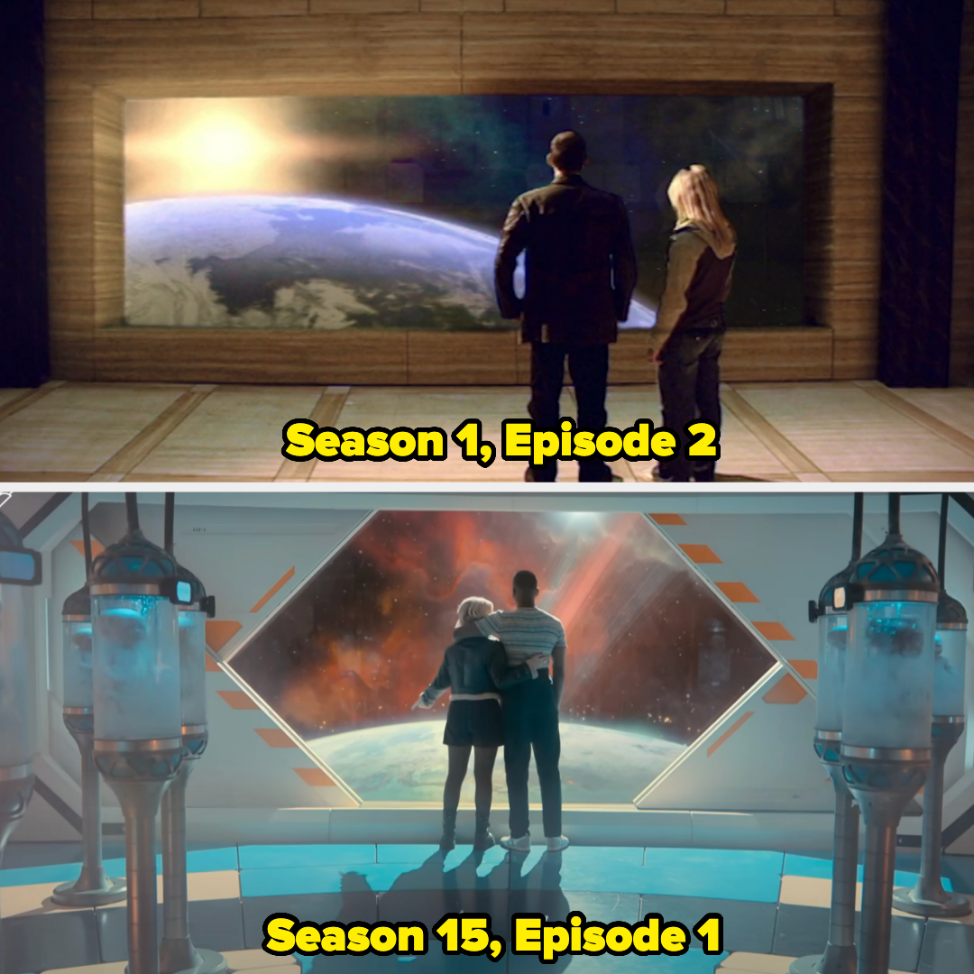 Rose and NIne looking at earth through a window in Season 1, Episode 2, and Ruby and 15 in a similar scene from Season 15, Episode 1