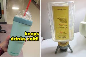 drink inside frost buddy keep it cold and bottle upside with flip cap