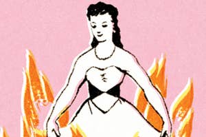 Illustration of Disney's character Cinderella in her ballgown with stylized flames around her