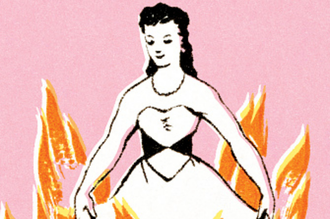 Illustration of Disney's character Cinderella in her ballgown with stylized flames around her