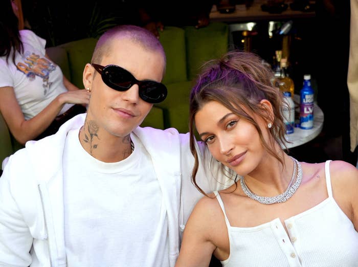Closeup of Justin and Hailey Bieber