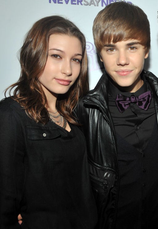 Closeup of a younger Hailey and Justin Bieber