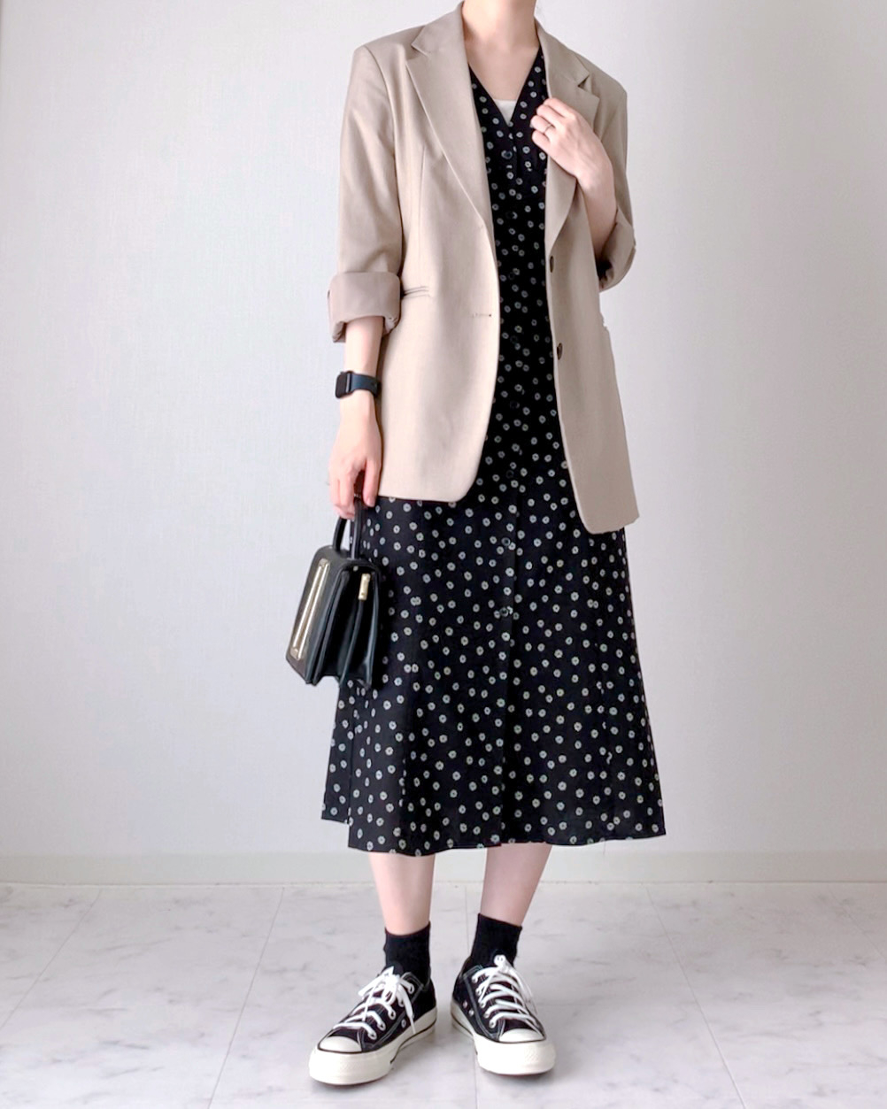 GUのオススメのワンピース「Vネックプリントワンピース（半袖）（フラワーC）+X」のコーディネート