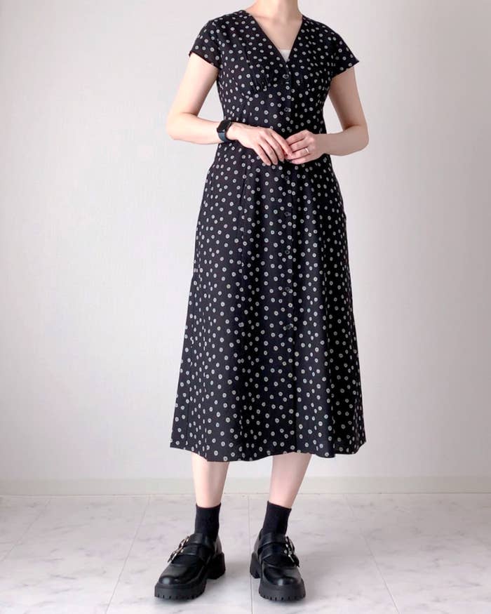 GUのオススメのワンピース「Vネックプリントワンピース（半袖）（フラワーC）+X」