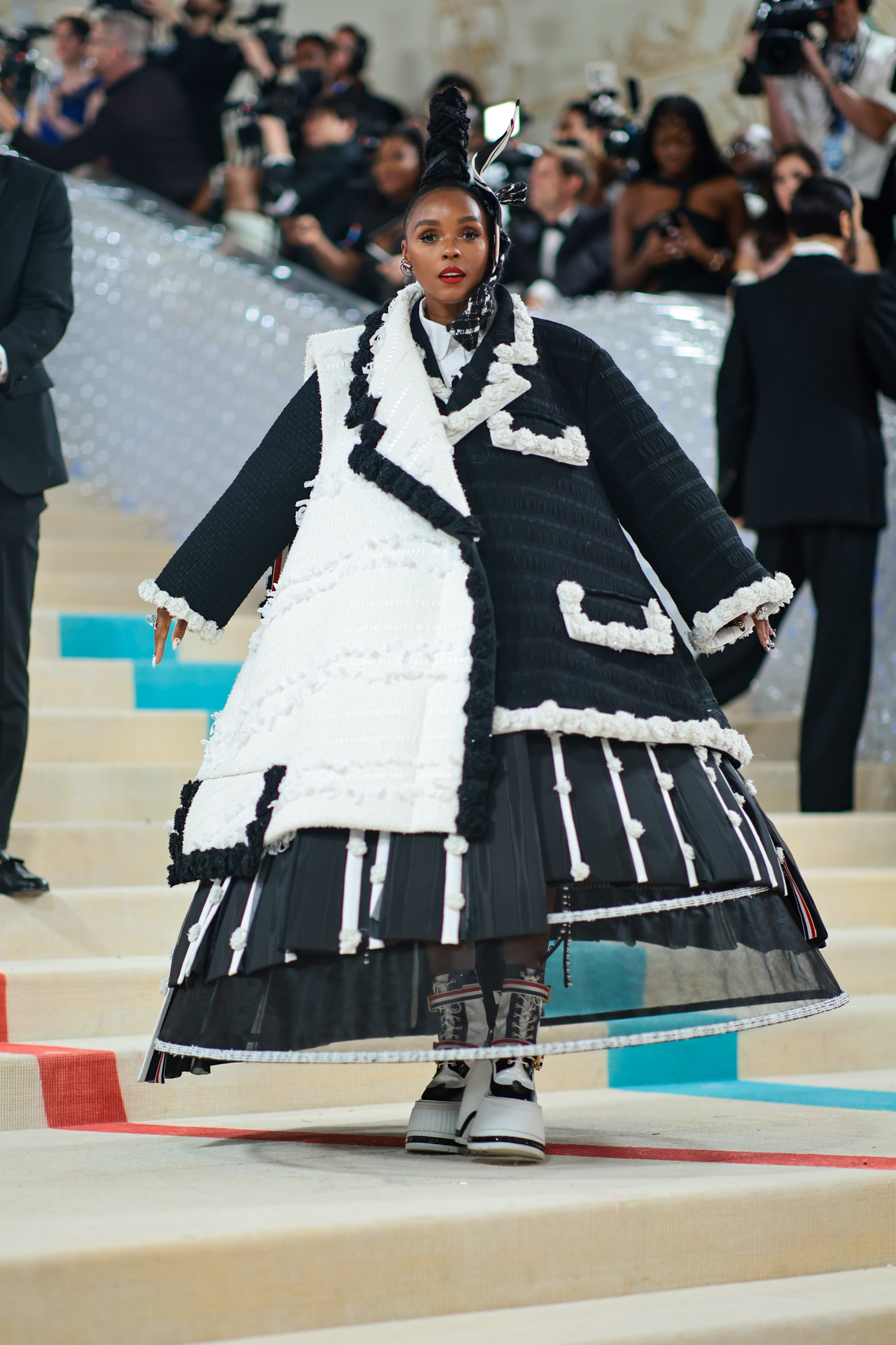 Janelle Monáe in an oversized jacket