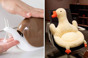 snail soap pump, duck full chair cushion