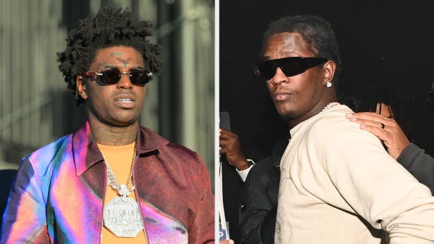 Kodak Black and Young Thug are pictured, both wearing sunglasses and stylish attire at a music event