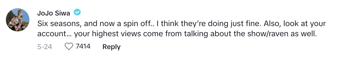 JoJo Siwa and Anneliese van der Pol exchange comments on social media about the show's popularity and Anneliese's role in it