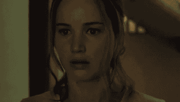 Jennifer Lawrence, who plays Mother, has a concerned expression.