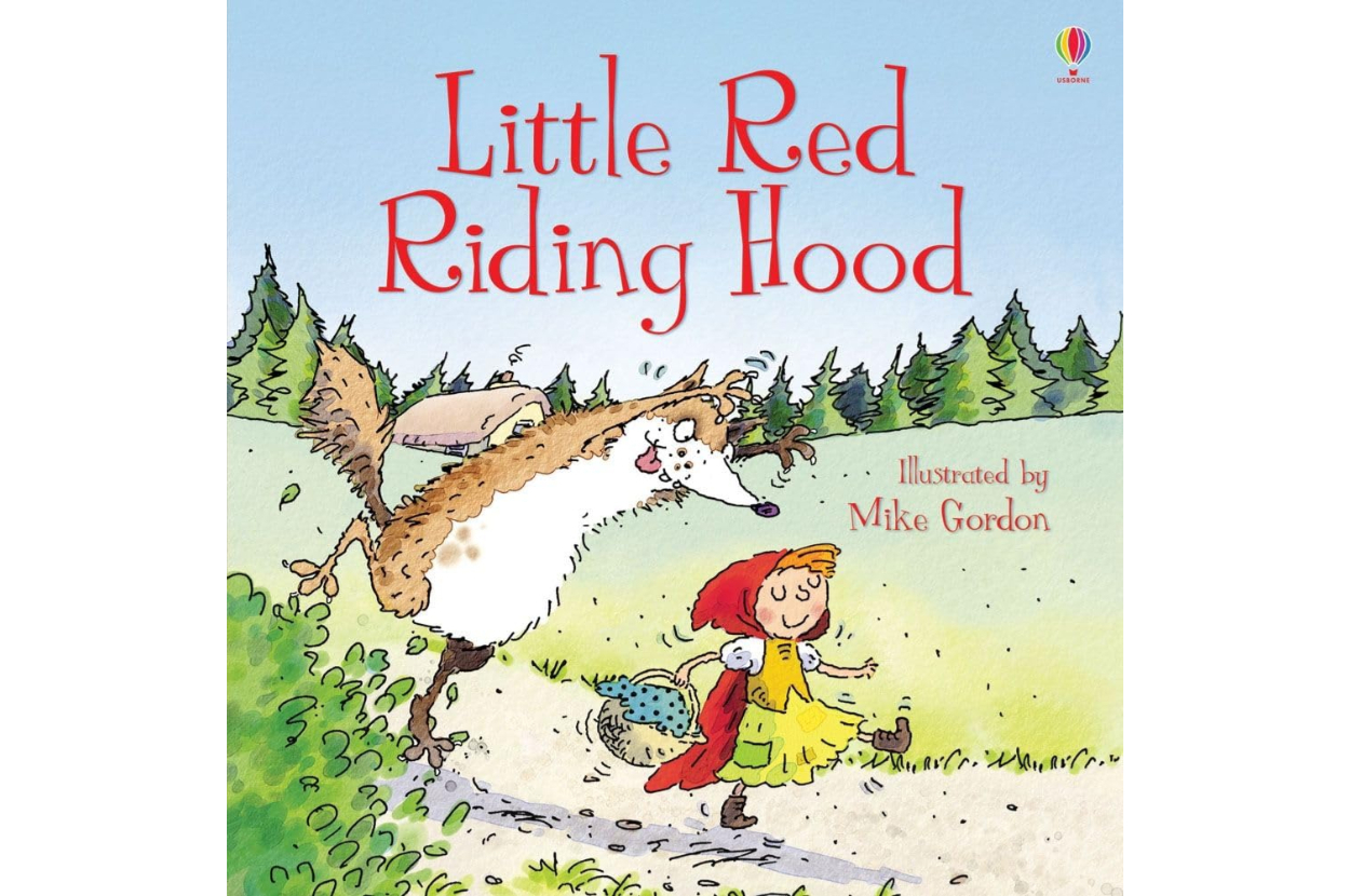 Little Red Riding Hood book cover illustrated by Mike Gordon. Little Red Riding Hood walks in the forest, followed by a sneaky wolf
